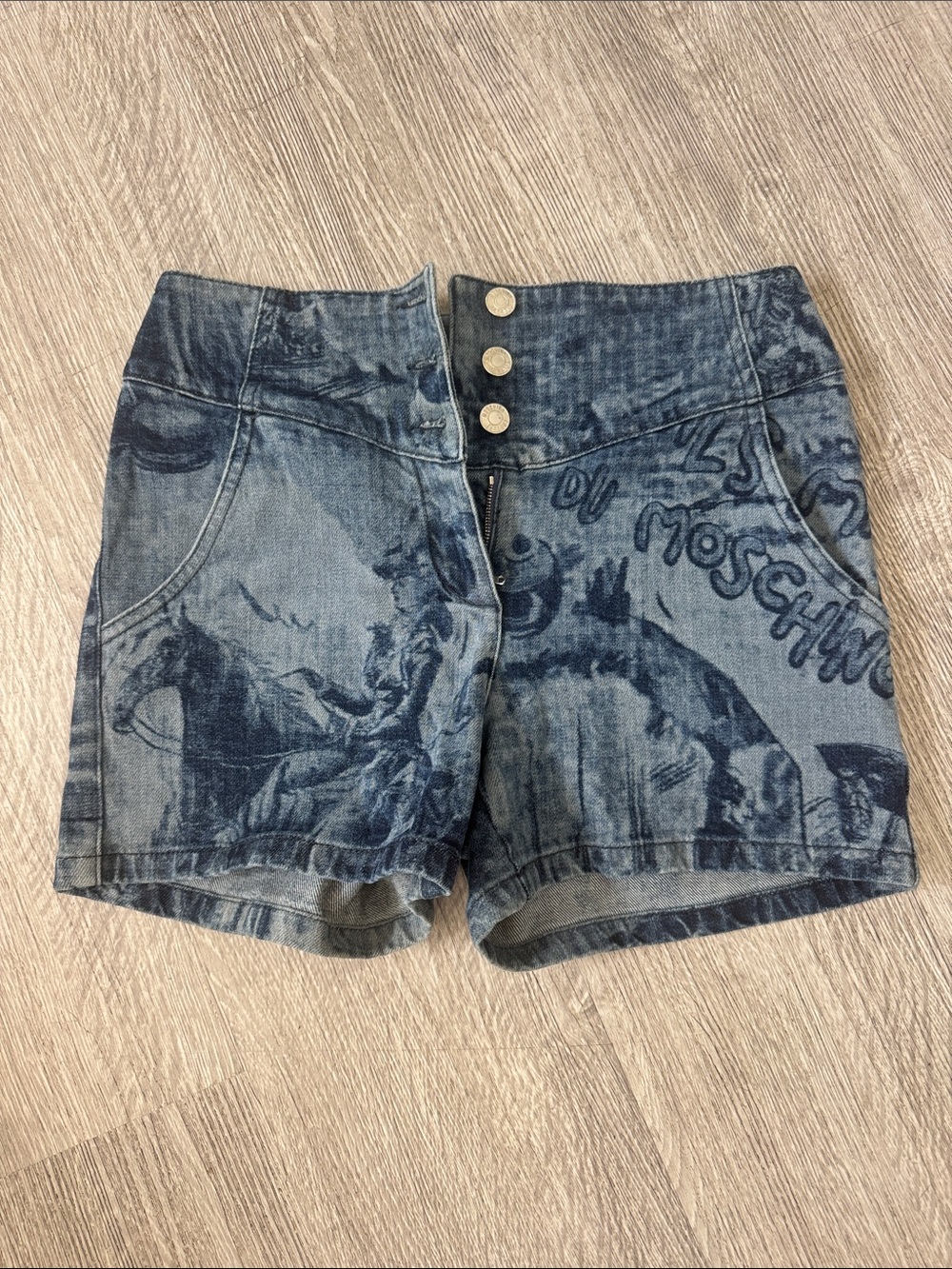 Moschino Blue Graphic High-Rise Denim Shorts